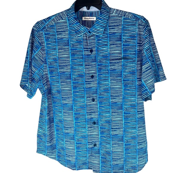 Tommy Bahama Silk Blend Short Sleeve Button Up blue Shirt Mens xl - Picture 3 of 11